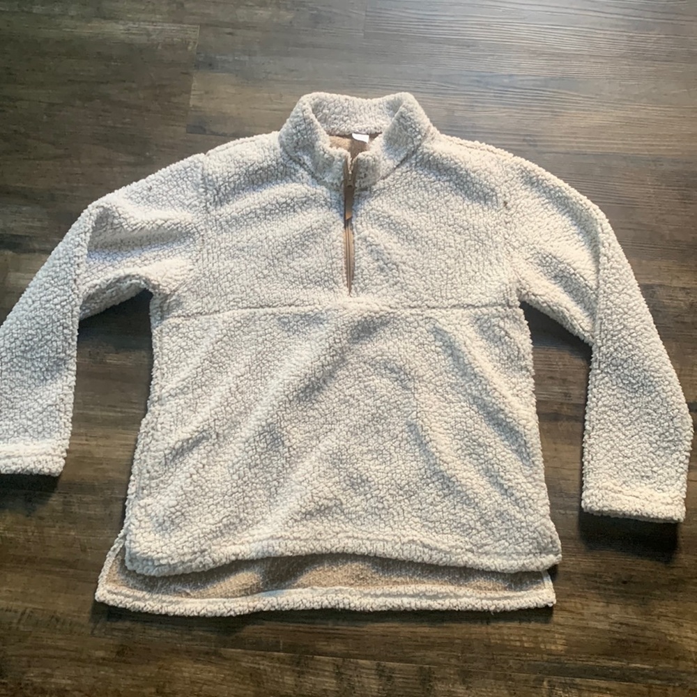 White Soft Sherpa with light brown zipper size Large